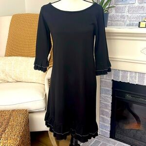 Jessica Howard Knit Sweater 3/4 SleeveRuffled Dress Black with Charcoal Accent M